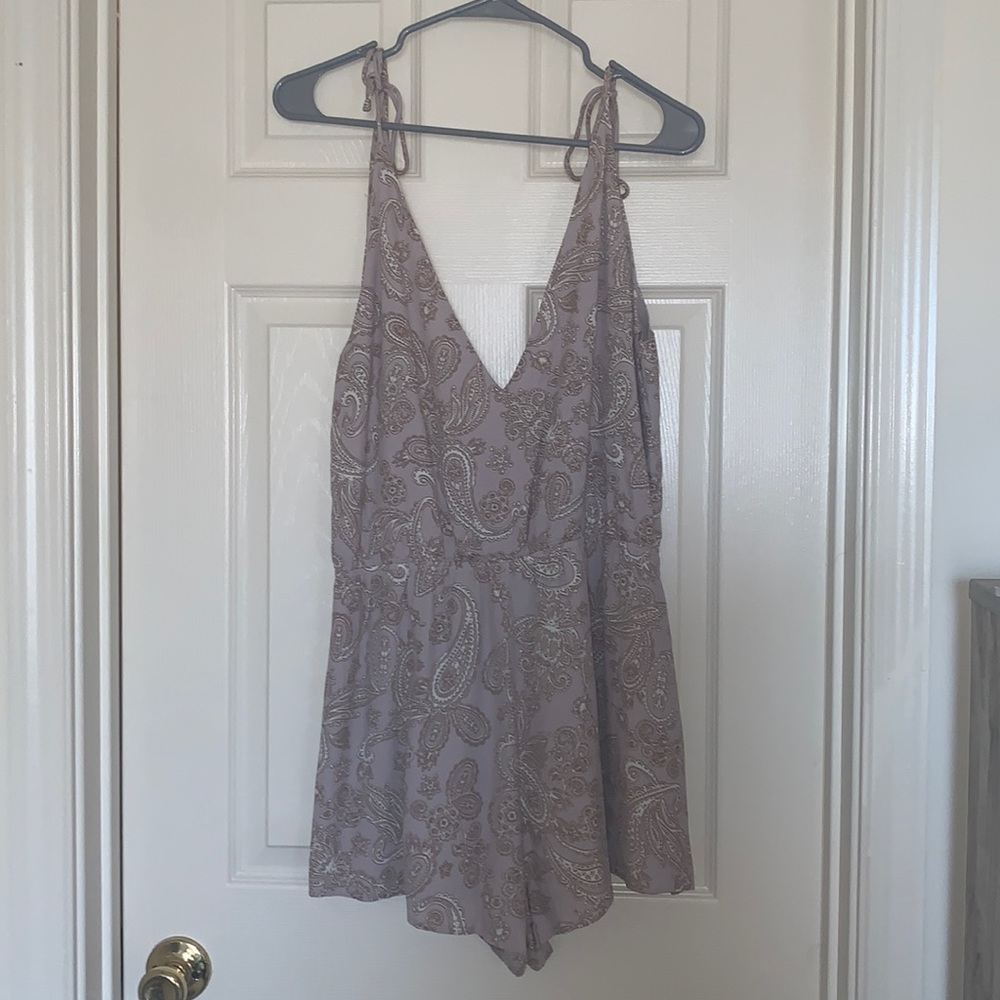 Patterned tie shoulder romper